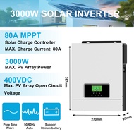 PowMr Solar Inverter 3000W 220V 80A MPPT 3KVA Pure Sine Wave Inverter 50Hz Off Grid Inverter 24V Bat