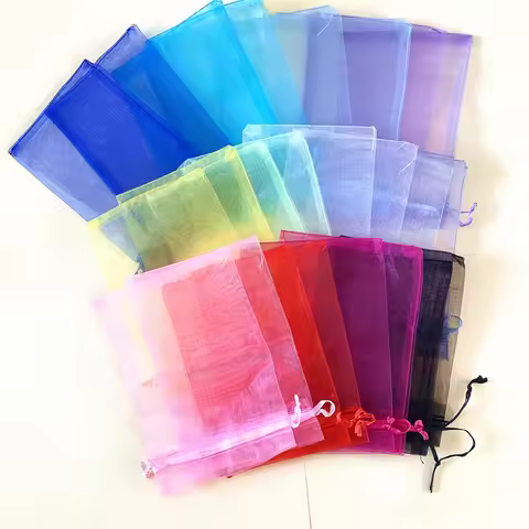 25/50pcs 7x9 15x20 17x23cm Organza Bag Christmas Party Candy Gift Bags Wedding Decor Drawstring Pack