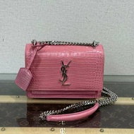 ✨YSL 粉銀鱷魚壓紋SUNSET日落19*14*5  98新配件塵袋