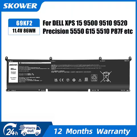 SKOWER 69KF2 Battery for DELL XPS 15 9500 9510 9520 9530 Precision 5550 5560 G15 5510 5511 5520 Alie