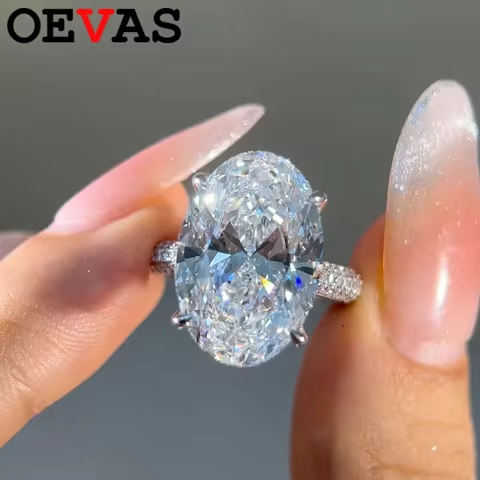 OEVAS 8CT Oval Cut All Moissanite Ring for Women S925 Silver Sparkling Lab Diamond Wedding Band Fine
