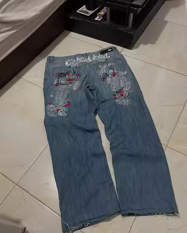 Vintage Ecko Unltd Baggy Jeans Y2K Men American Hip Hop Wide Pants Casual Gothic Punk Couple High St