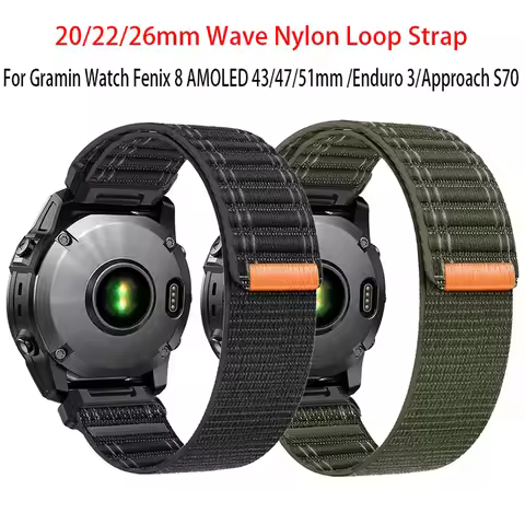 Quickfit 20 22 26mm Wave Loop Nylon Strap For Garmin Watch Fenix 6 6S 7 Pro 7S 7X 8 AMOLED 43 47 51 