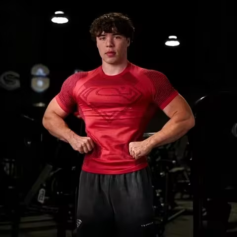 2026 New Superman Style Short-Sleeve Men's Quick-Drying Fitness Trendy Casual Outdoor T-Shirt, Breat