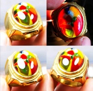 Cincin Batu Akik Asli Natural Pancawarna Edong Kristal Ring Titanium Anti Karat Anti Luntur