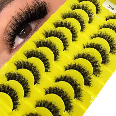 HBZGTLAD 10 Pairs False Fluffy Russian Strip Lashes 3D Fake Lashes Makeup Messy False Eyelashes Fluf