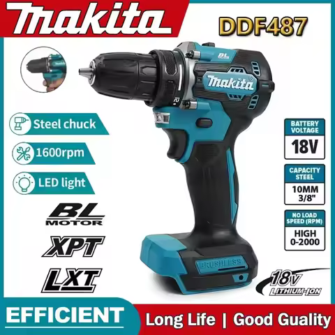 Makita 100%Original DDF487 Cordless Driver Drill 18V Brushless Electric Impact Screwdriver Rechargea