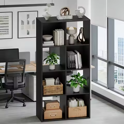 8-Cube Office Bookshelf - Open Storage Organizer Featuring 4 Detachable Back Panels for Workplace Us