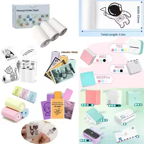 53mm Mini Thermal Printer Stickers Paper, Multicolor Photo Printer Labels Paper, For M02/T02, Kids I