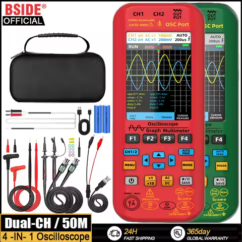 BSIDE 4-IN-1 Handheld Oscilloscope Digital Multimeter+Function Signal Generator Dual Channel O7:25MH