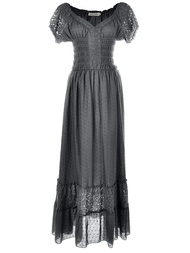 Anna-Kaci Renaissance Peasant Maiden Boho Inspired Cap Sleeve Lace Trim Maxi Dress