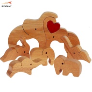 Wooden Cuddling Elephant Set Hand-Carved Cuddling Elephant Decoration Creative Red Heart Elephant Or