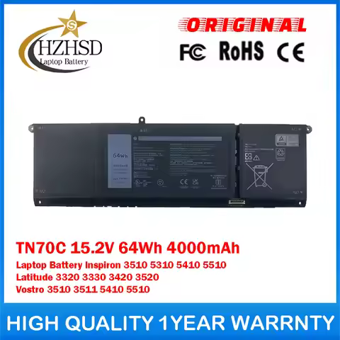 TN70C 15.2V 64Wh 4000mAh Genuine Original Laptop Battery For DELL Inspiron 3510 5310 5410 5510 Latit