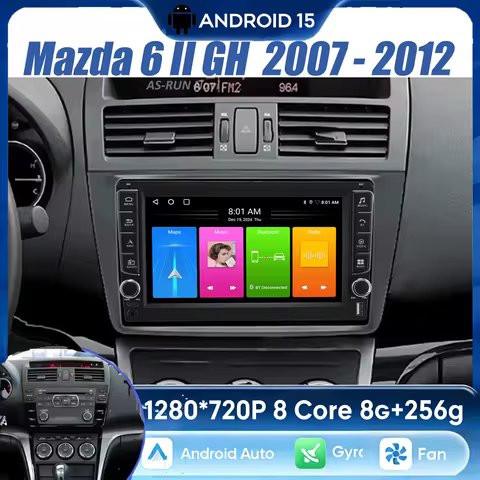 9-inch knob radio Android 15 Car Radio For Mazda 6 II GH 2007 - 2012 Multimedia Video Player Navigat