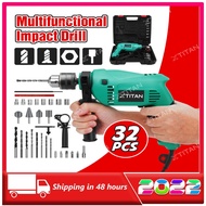 Lowest XTITAN 1880W Cordless Impact Drill Electric Drill 32pcs Household Tool Electric Hammer Drill For Homework