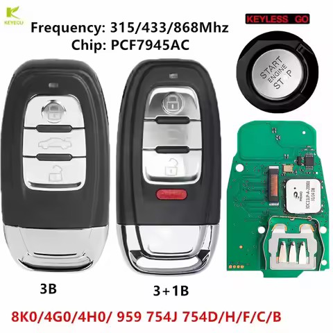 KEYECU Keyless Go 754J 754D/H/F/C/B 315/433/868Mhz PCF7945AC Chip Smart Remote Car Key Fob For Audi