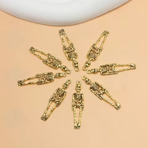 20pcs Antique Gold Color Skeleton Man Alloy Pendant DIY Charms Punk Earrings Bracelet Jewelry Crafts