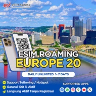 eSIM Europe 20 Daily Unlimited | eSIM Roaming Perjalanan Langsung Aktif