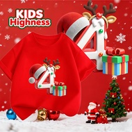 Festive Number 4 Print Boys Girls Christmas Short Sleeve T-shirt Perfect for Seasonal Family Gatheri
