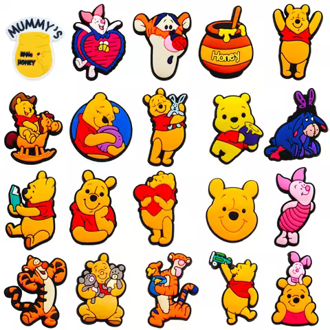 1-20pcs Cartoon Winnie The Pooh Shoe Charms Shoes Decoration Accessories Classic Clog Sandal Buckle 