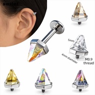 SMILE Labret Stud Earring, Flat Back Crystal Cone Flat Back Stud,  Stainless Steel Screw Top Shiny  