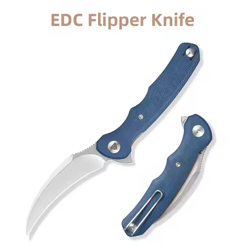 TRIVISA EDC Pikal Knife for Men , Hawkbill Pocket Folding Flipper EDC Tool with Clip,3.34" 14C28N St