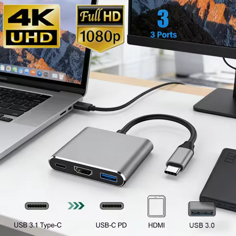 4K 1080P Type C To HDMI-compatible/ Usb 3.0/ Type C 3 in 1 Cable Converter Thunderbolt 3 Switch to H