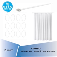 Best Selling Bathroom Shower Curtain/Rail Rod Pole/Bathroom Ring 3Set Combo