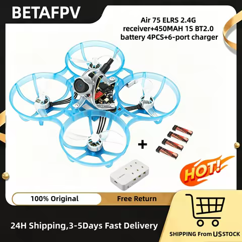 BETAFPV Air 75 FPV Drone 4k Professional ELRS 2.4G Receiver+450MAH 1S BT2.0 Battery 4PCS+6-Port Char