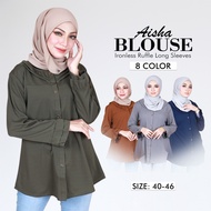 KM Muslimah Aisha Size 40-46 Ready Stock Malaysia Ruffle Sleeve Button Blouse Women Baju Wanita [B24