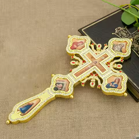 HTISOK Russian Orthodox Hand Blessing Cross Byzantine Cross Christian Religious Gift Крест напрестол
