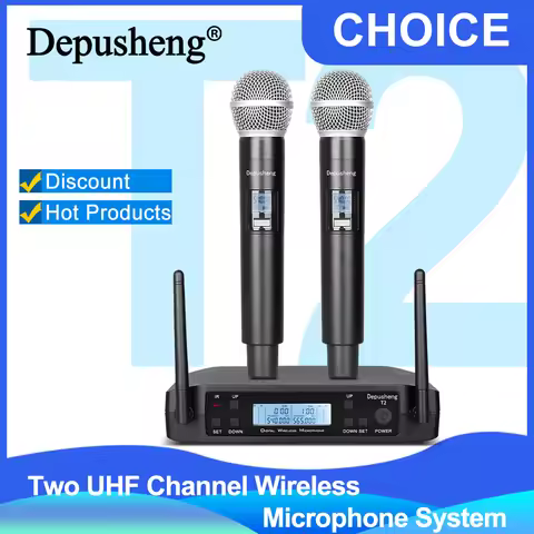 2 UHF Channel Wireless Microphone System, Depusheng T2 Handheld Portable Karaoke Dynamic Microphone 