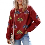 Ladies Turkey Print Round Neck Sweatshirt Long Sleeve Top/12.9