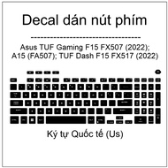 International (US) key button sticker set for Asus TUF Gaming F15 FX507 (2022); A15 (FA507); TUF Das