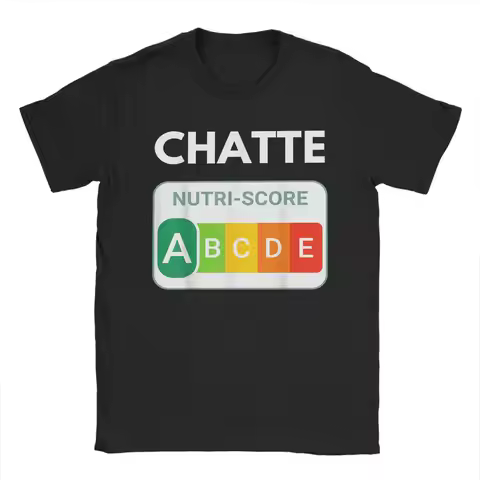 Creative Nutri-Score A Chatte Cat Lover T-Shirt for Men Round Collar 100% Cotton T Shirt Funny Gift 