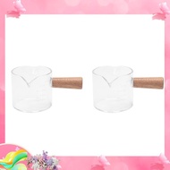 dgk2Pcs Double Spouts Espresso Shot Glasses Measuring Glass Espresso Cups Cookware with Wood Handle 