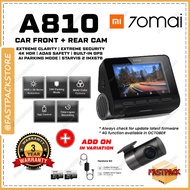 70mai 70 mai A810 4K Dash Cam Dual Vision Car Recorder with GPS ADAS UHD Resolution HDR Rear Recording Dashcam 170 Degree 1296P Universal Cig Socket Vehicle Camera