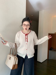 Áo Khoác Len Rộng Rãi M5T6 Micro Fat Salted Peach Girl/Style Hàn Quốc Mềm Mại Có Nơ Bướm Màu Tương P