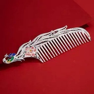 S999 Sterling Silver Colorful Phoenix Comb Enamel Craft Pure Silver Hair Comb Ethnic Style New Chine