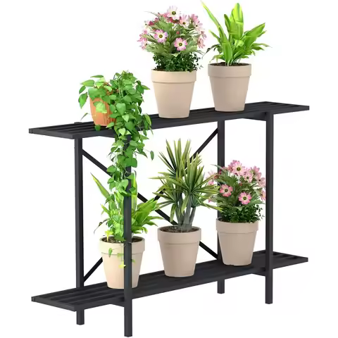 Narrow 2 Tier Plant Stand Indoor Outdoor, Heavy Duty Metal Shelf for Living Room Balcony, 440 LBS Ca