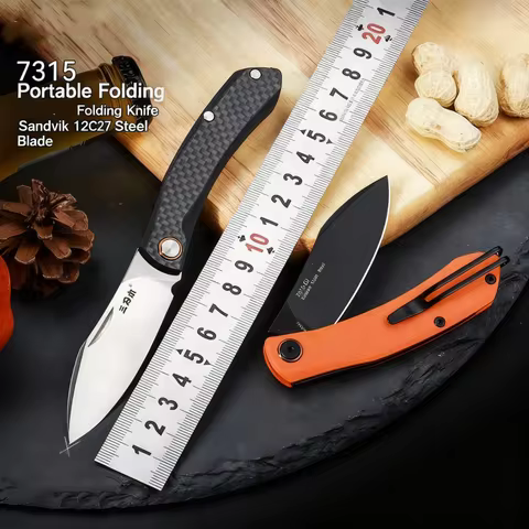 SANRENMU 7315 Folding Pocket Knife 12C27 Steel Blade G10 Handle Outdoor Camping CutFruit Hunting Por