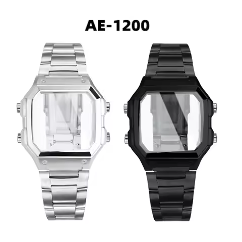 AE-1200 All Metal Case Strap Mod Kit For Casio 3299 AE-1200WH AE1300 Stainless Steel Watch Band Glas