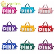 CURTES Duffle Bag Pink, Victoria Secret Large Capacity Pink Sports Gym Bag, Weekender Bags Multifunction Unisex Waterproof Pink Gym Bag Short-haul Bag