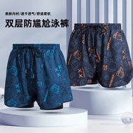 swimming trunk man 泳衣 swimming suit man ✪Pants Men's Quick-Drying Double-Layer Loose Beach Swimming 
