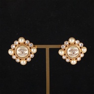 CHANEL(香奈兒)  合金 22A 雙C logo 珍珠水鑽 耳環耳釘