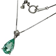 帕拉伊巴碧璽 1.44 克拉，鑽石 0.10 克拉項鍊，18K白K金3.3 克，46 厘米，女士款 [二手]