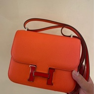 HERMES 橘紅琺瑯釦康康19 超級美