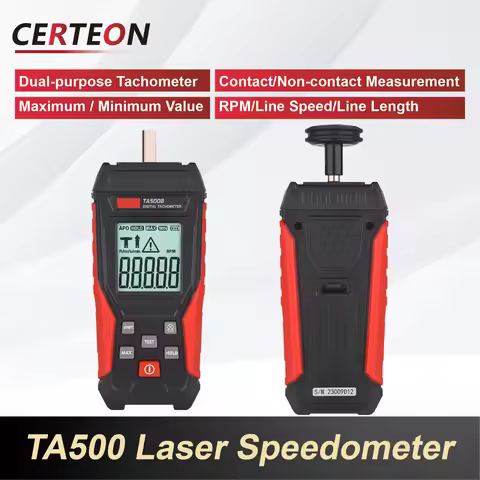 TA500C Digital Laser Tachometer Contact/Non-Contact/Dual Mode RPM Meter Engine Speed Tester Gauge