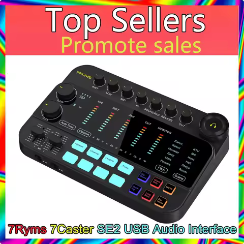 7Ryms 7Caster SE2 USB Audio Interface with XLR, 3.5mm, 6.35mm Instrument Inputs for Recording, Strea