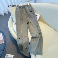 DaDuHey American Retro Puppy Funny Embroidery Men and Women Couple Loose All-Matching Straight Casua